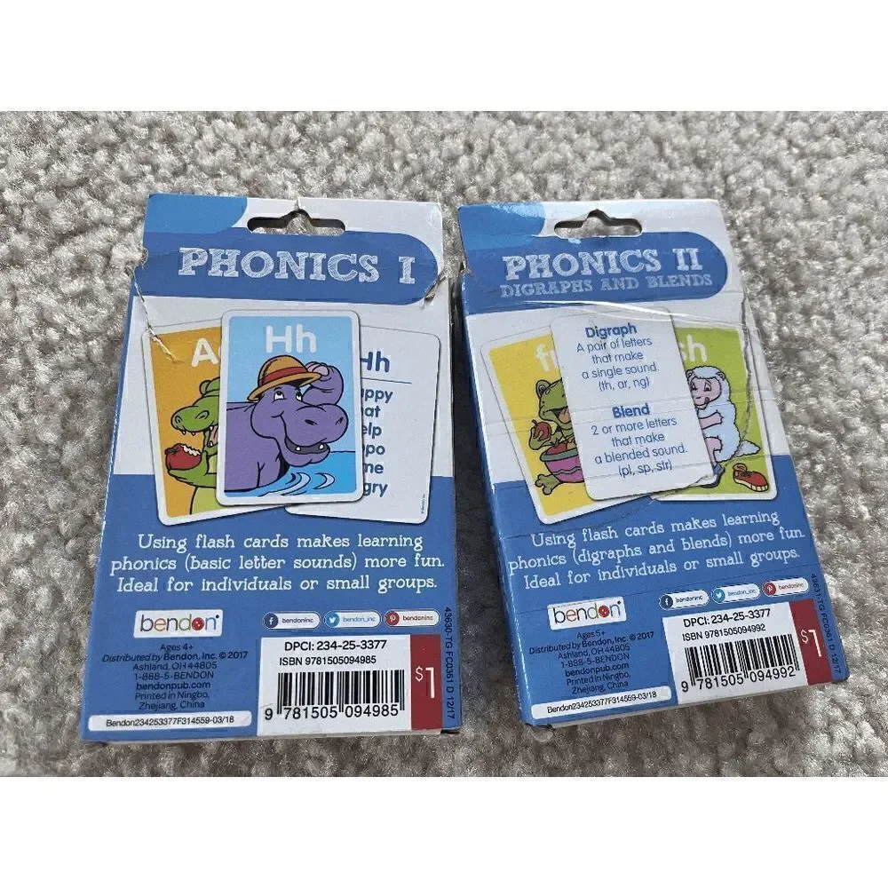 bendon Digraphs and Blends Kids 36 Animals Flash Cards Educational Toys